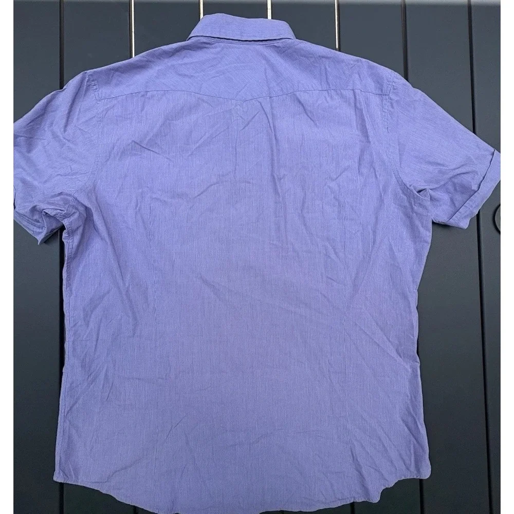 Banana Republic Mens XL Pearl Snap Shirt Purple Striped Short Sleeve Western